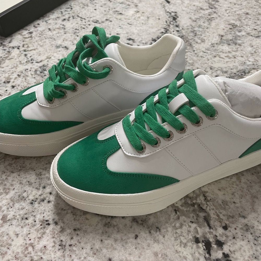 Able White and Green Faux Suede Sneakers